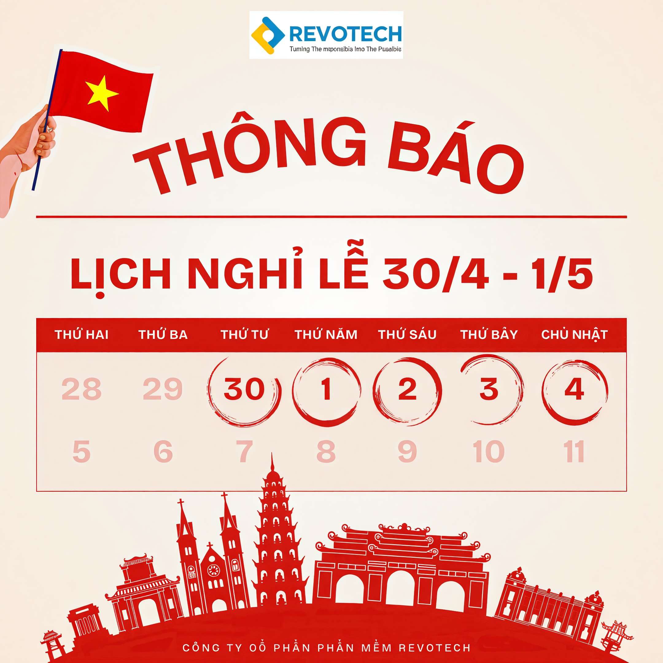 🗺 THÔNG BÁO LỊCH NGHỈ LỄ 30/4 & 01/5 NĂM 2025